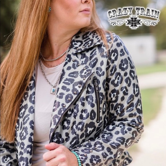 Crazy Train Leopard Print Jacket - Black and White - Picture 2 of 10